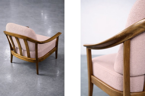 Image 1 of Vintage Mid-Century German Modern Cherry Wood & Dirty Pink Fabric Armchairs from Wilhelm Knoll, 1970s, Set of 2