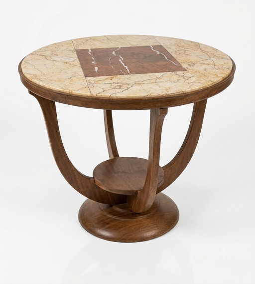 Superbe Guéridon / Table d’appoint Art Déco – Marqueterie de Marbre & Bois massif (c. 1930) – bijzettafels, Marble, Wood