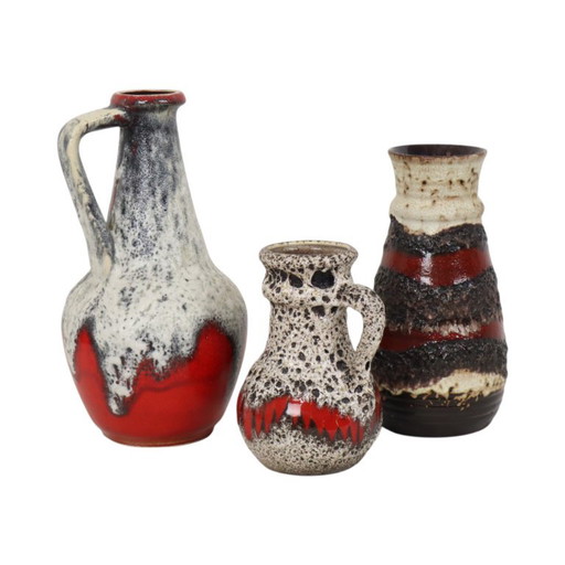 Set of 3 Fat Lava Vases West Germany Earthenware – Bay Keramik, vazen, Ceramic (photo 2 of 13)