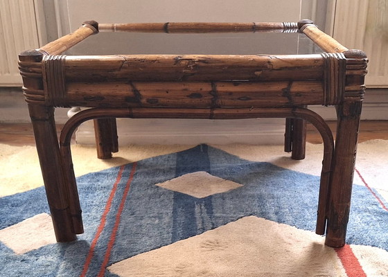 Image 1 of Tavolino in bambù e vetro fumé, anni '60