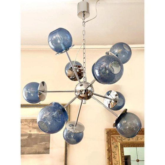 Image 1 of Lustre Sputnik « Pulegoso » en verre de Murano bleu, style moderne du milieu du siècle