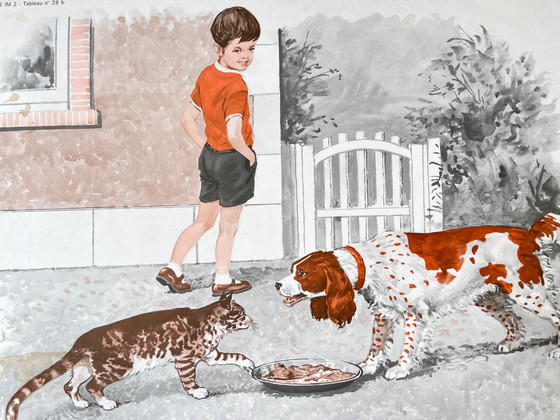Vintage French MDI school poster, 1970: Dog, cat / School run – Art Prints (photo 4 of 13)