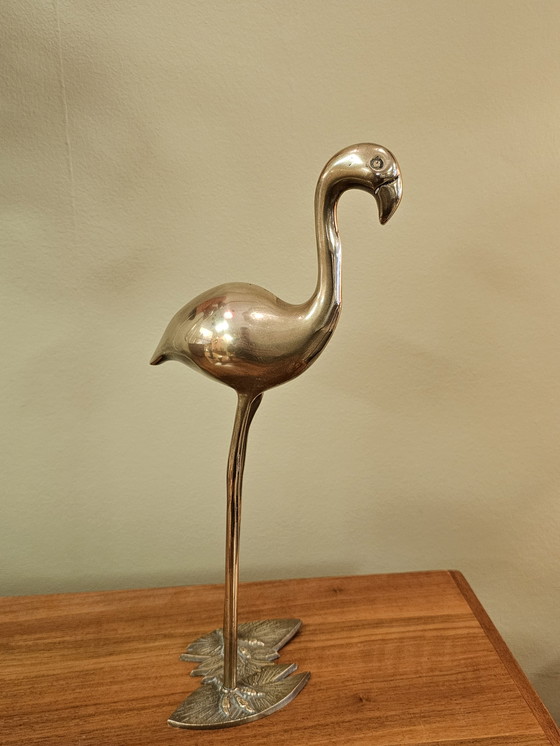 Image 1 of Vintage Brass Flamingo Bird 1970s Yellow Brass
