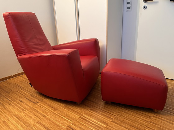 Image 1 of Longa-Sessel con Hocker (rotes Leder) de Gerard van den Berg