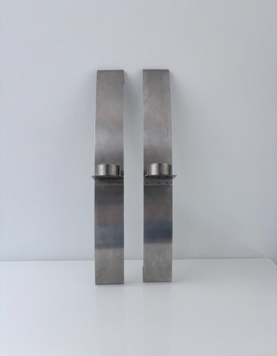 Set aus 2 Edelstahl Design Wandkerzenhaltern 39,5 cm – Rostfreier Stahl (photo 8 of 13)