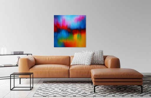 Colorful Abstract Acrylic Painting on Canvas / 60x60 cm