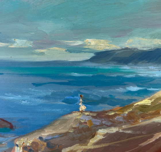 Image 1 of Original Oil Painting Coastal Rock Landscape Between the sky and the sea