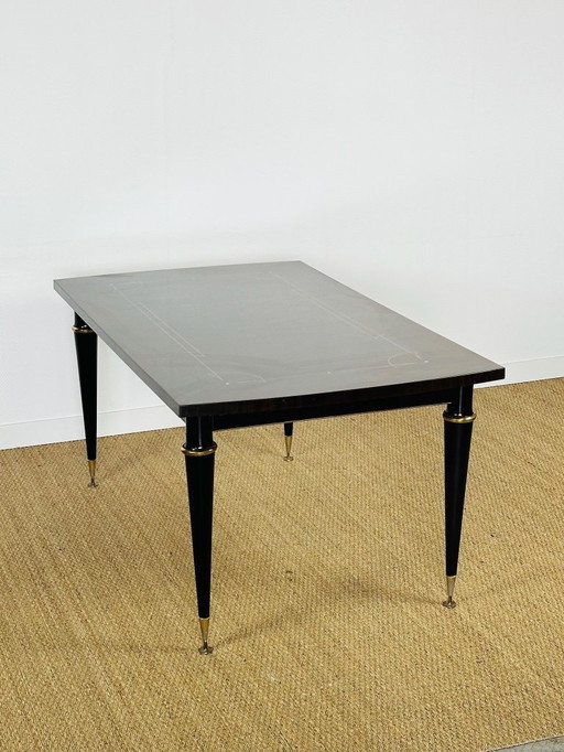 Art Deco modernistische uitschuifbare eettafel van Maccassar ebbenhout, 1950