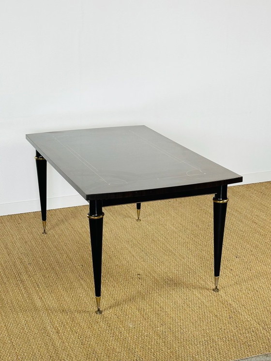 Image 1 of Art Deco modernistische uitschuifbare eettafel van Maccassar ebbenhout, 1950