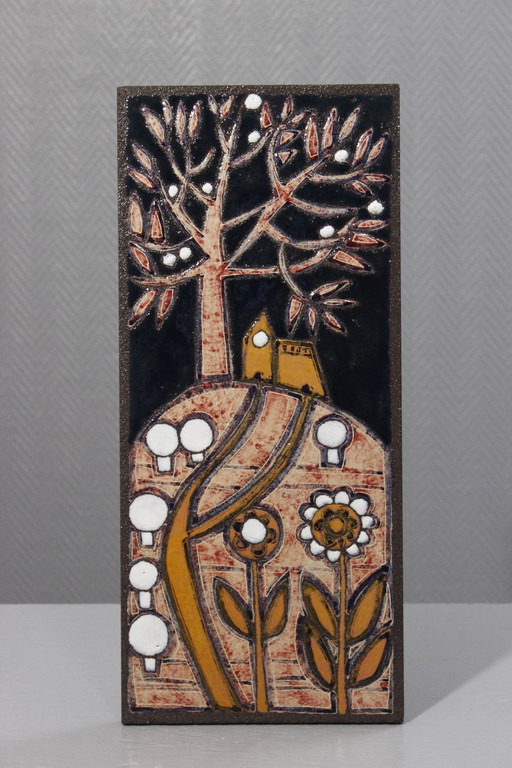 Plaque murale vintage lave émaillée 1950s Jean Jaffeux
