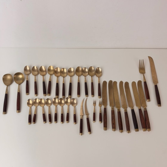 30-piece Vintage Danish Scandinavian Cutlery 1960 – Cutlery Sets, Gold, Wood (photo 10 of 10)