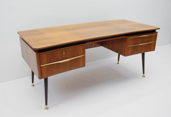 Image 1 of Grande scrivania con dettagli in ottone, Germania anni '50