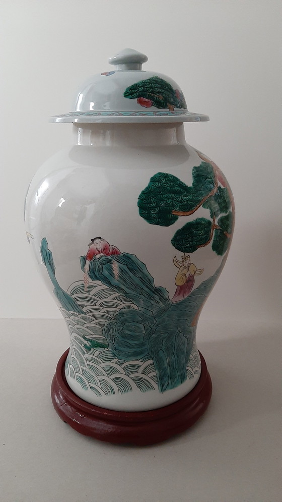 Image 1 of Chinese lidded pot XL Famille rose, midcentury