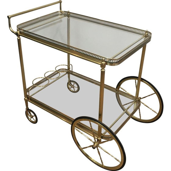 Image 1 of Vintage neoclassical brass rolling table, 1940