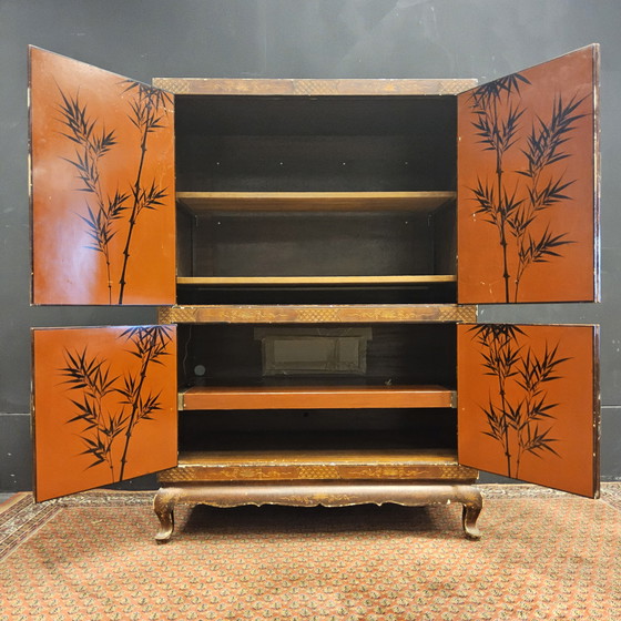 Image 1 of Mobile cinese rosso vintage uccelli, fiori / mobile bohémien / mobile orientale / mobile cinese rosso