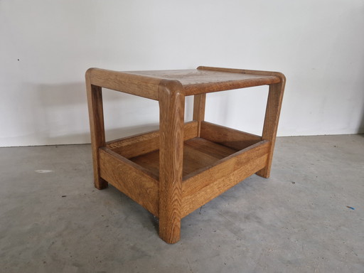 Scandinavian oak side table with newspaper tray