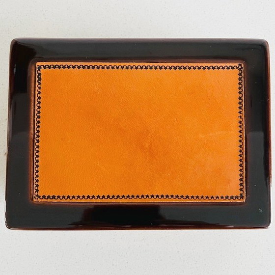 Image 1 of Vintage mid-century SC3 Italy jewelry box nubuck ceramic leather 1970s