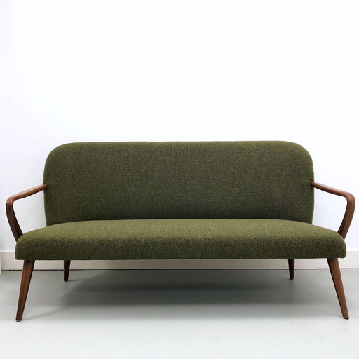 Mid - Century bench recently upholstered dark green