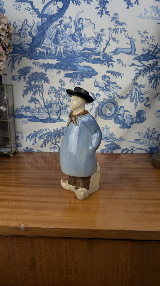 Image 1 of Denbac pour Noyer botella de licor antropomorfa de un pastor de Berrichon, cerámica de principios del siglo XX