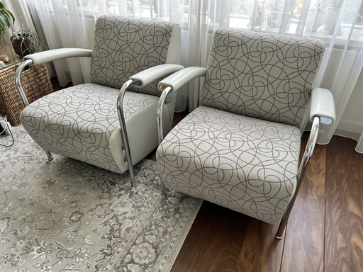Two Leolux Scylla armchairs with Maze fabric – fauteuils, Leather, Polyester