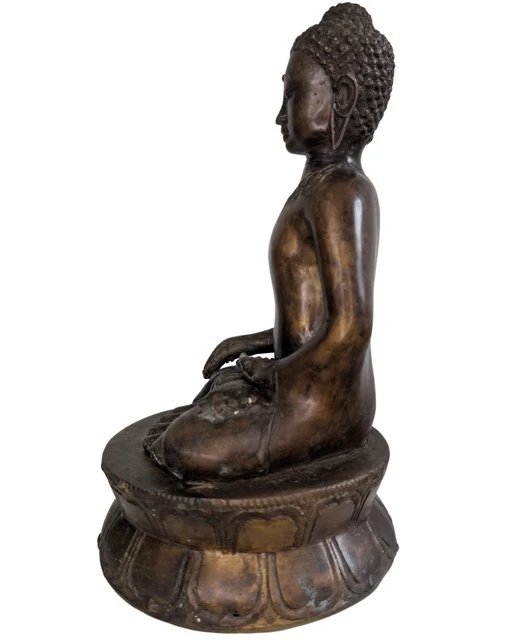 Antique 19th Century Bronze Thai Shan Buddha – 35cm – 3kg – Ritual Sealed – Sculpture (photo 8 of 10)
