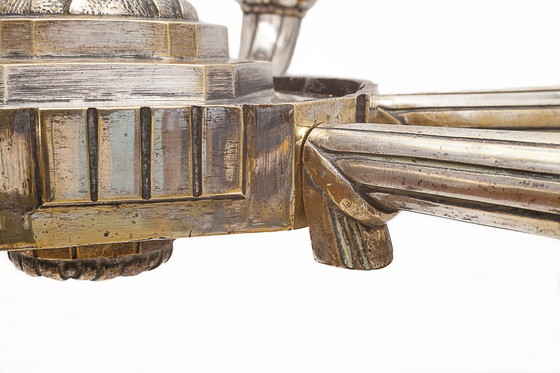 Image 1 of Art Deco Kronleuchter aus versilbertem Messing, 1920