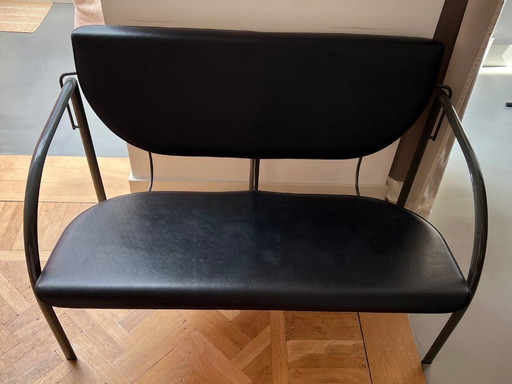 Banquette 2 places postmoderne en cuir noir