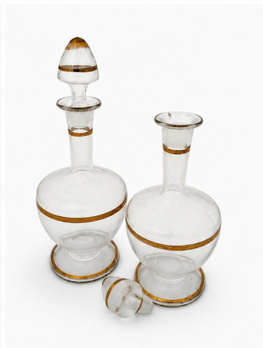 Paar antike Glaskaraffen mit Goldfaden – glazen karaffen (photo 2 of 5)