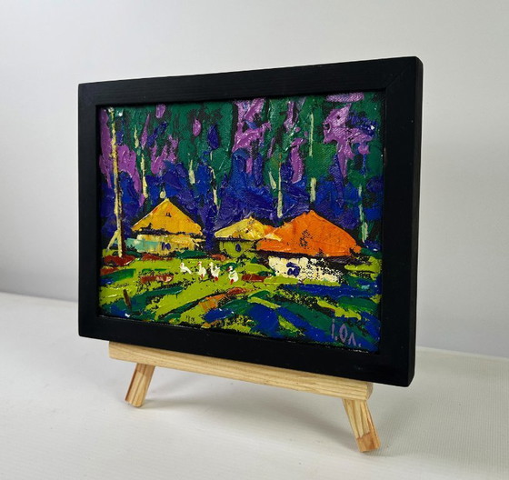 Image 1 of Original Oil Painting Summer Village Landscape Sky with peace over the sleeping earth
