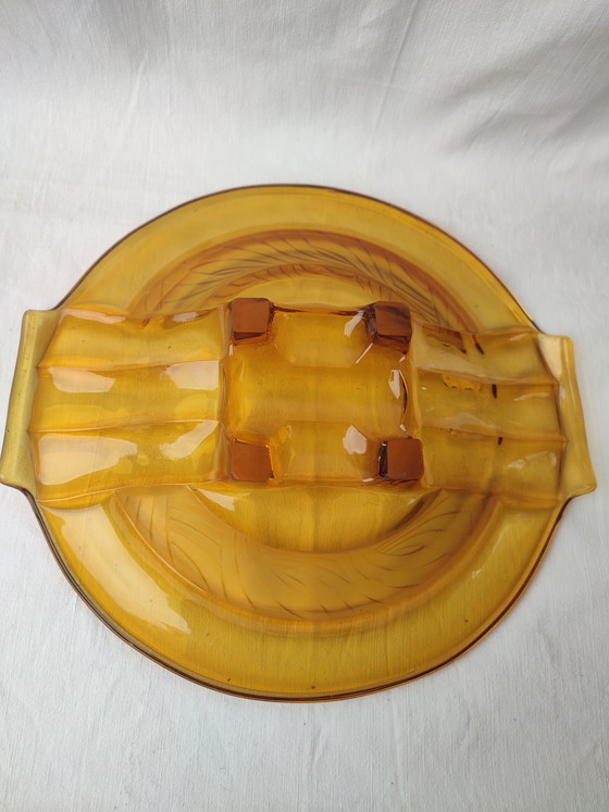 Image 1 of 2 x Walther & Sohne Art Deco fruit bowl, Amber color, Orient model, pressed glass