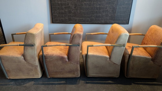 Image 1 of 4 chaises de salle à manger Goossens Mountain Vintage / Fauteuil en cuir cognac