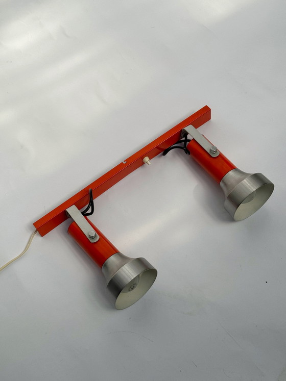 Image 1 of Vintage Oranje wandlamp, Duits design, dubbele spot | jaren 70