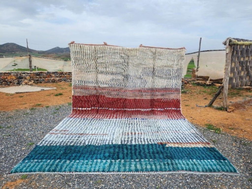 Extra großer Marokkanischer Teppich 500 × 400 cm – Türkis, Elfenbein und Terrakotta