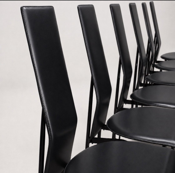 Set of 6 FASEM S44 CHAIRS BY VEGNI — ITALY, 1980s – Dining chairs, Leather (photo 10 of 14)