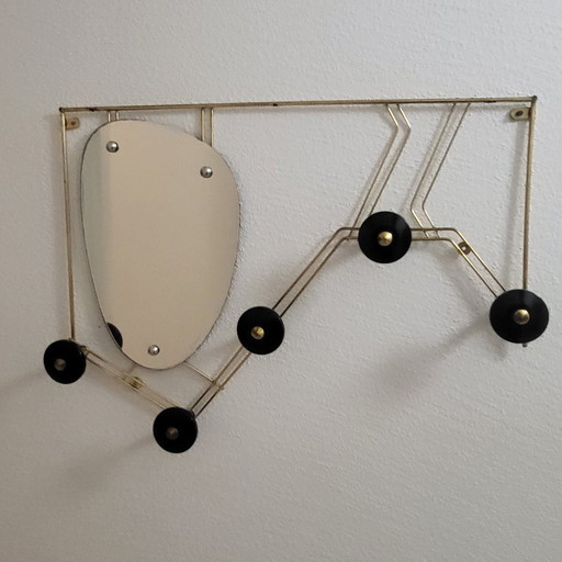 Coat rack, 1950s design coat rack, mirror and brass