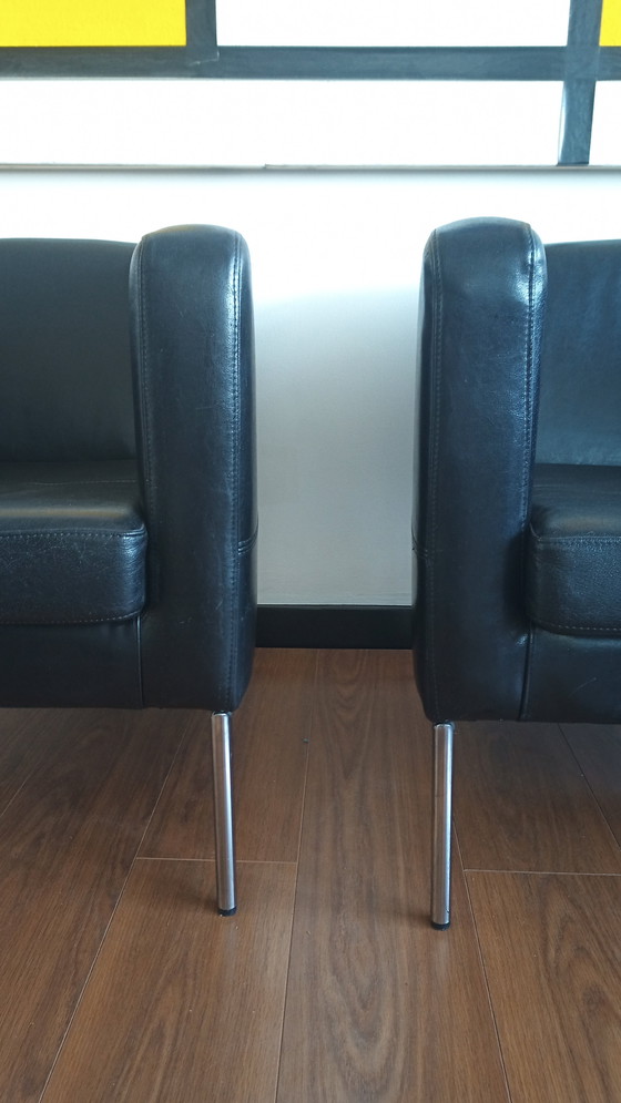 Image 1 of 2x Leather Vintage Ikea Klappsta cube chairs