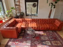 Canapé vintage en cuir - rouge/orange