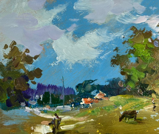 Image 1 of Original Oil Painting: Summer Nature Landscape - Afternoon on the Pasture