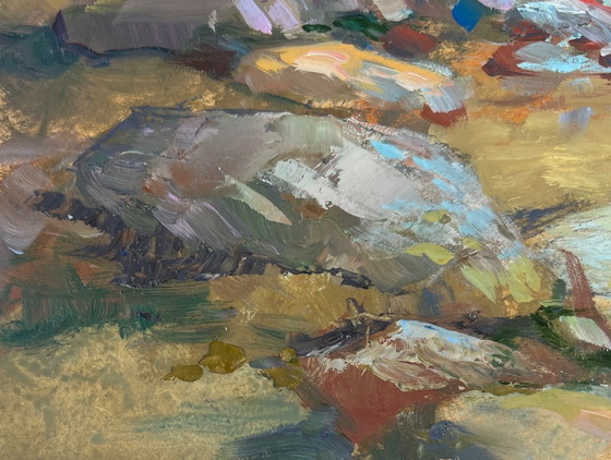 Image 1 of Original Oil Painting Summer Sea Landscape Boat on the horizon