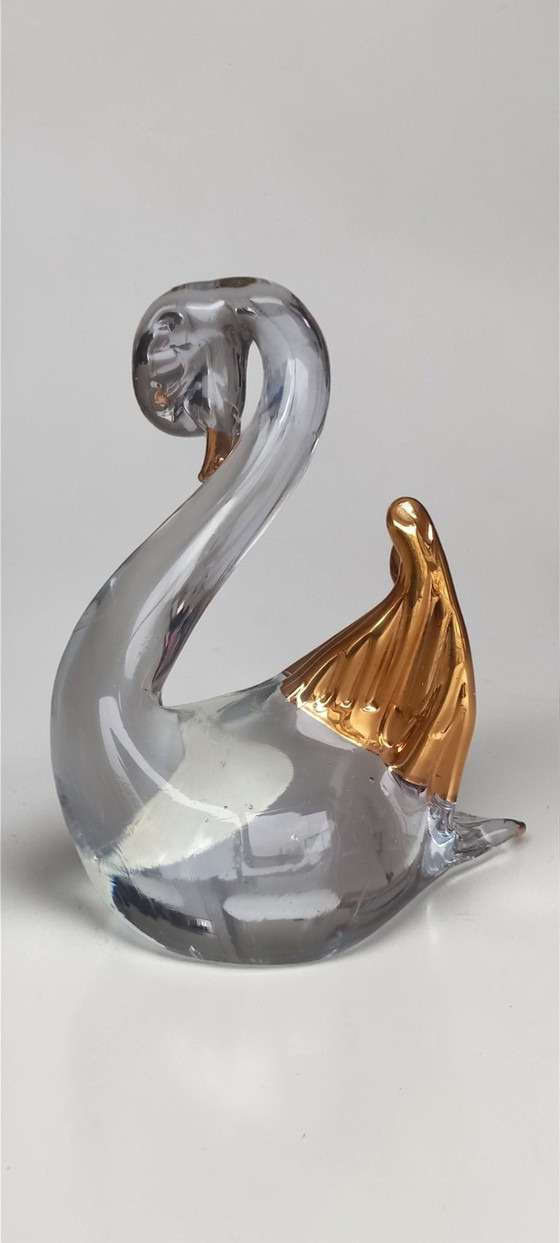 Image 1 of Murano glass swan with gold-colored wings – Italy – 12 cm