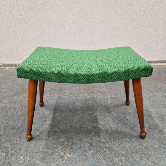 Vintage Footstool Newly Upholstered Ploeg Fabric – Footstools & poufs, Textile, Wood (photo 13 of 13)