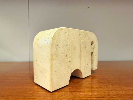 Image 1 of 2x Elefantenskulptur-Buchstützen aus Travertin von Enzo Mari, Italien, 1970er Jahre