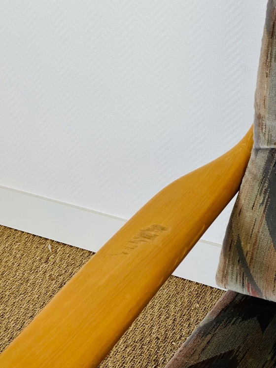 Image 1 of Vintage fauteuil van beukenhout met geometrische stof, 1970