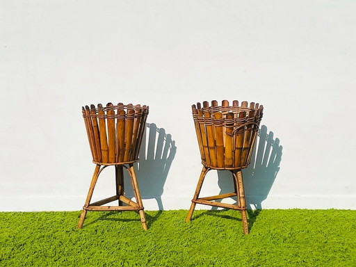 Support pour plantes en bambou * Vintage années 50 * Porte-plantes