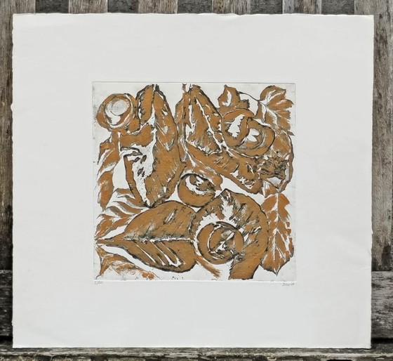 Vintage koperkleurige ets - handgeschilderd - A.Dombrowsky - 1977, Giclée Prints, Anders, Papier, Zwart (foto 3 van 7)