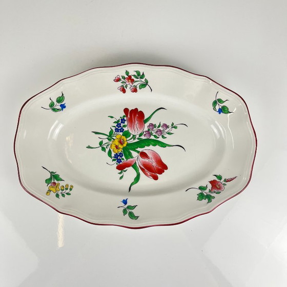 Plato pequeño ovalado con extremo plano, modelo "Réverbère" de KG Lunéville, motivo tulipán – KG Luneville (photo 5 of 7)