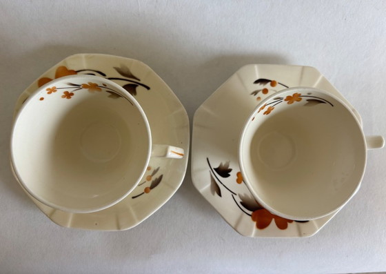 Image 1 of Set of 2 Societe Ceramique "Beatrix" cups and saucers