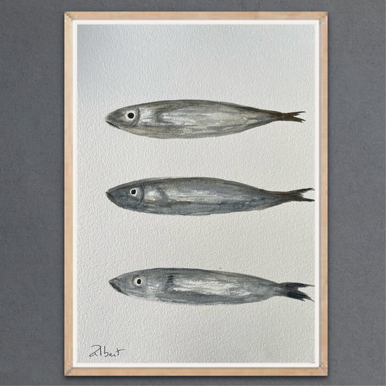 Image 1 of Watercolor sketch "sardines" 21x15cm