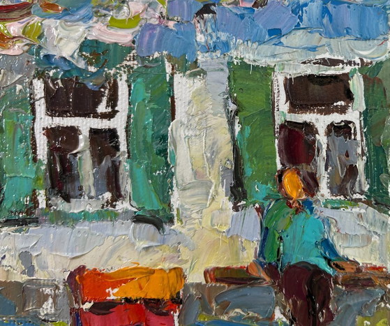 Image 1 of Original Oil Painting Spring House Landscape Backyard moments