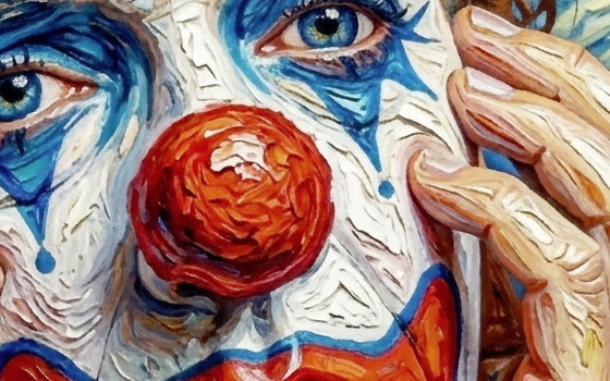 Image 1 of Acrylic painting on canvas "Sad Clown" / 60x60 cm
